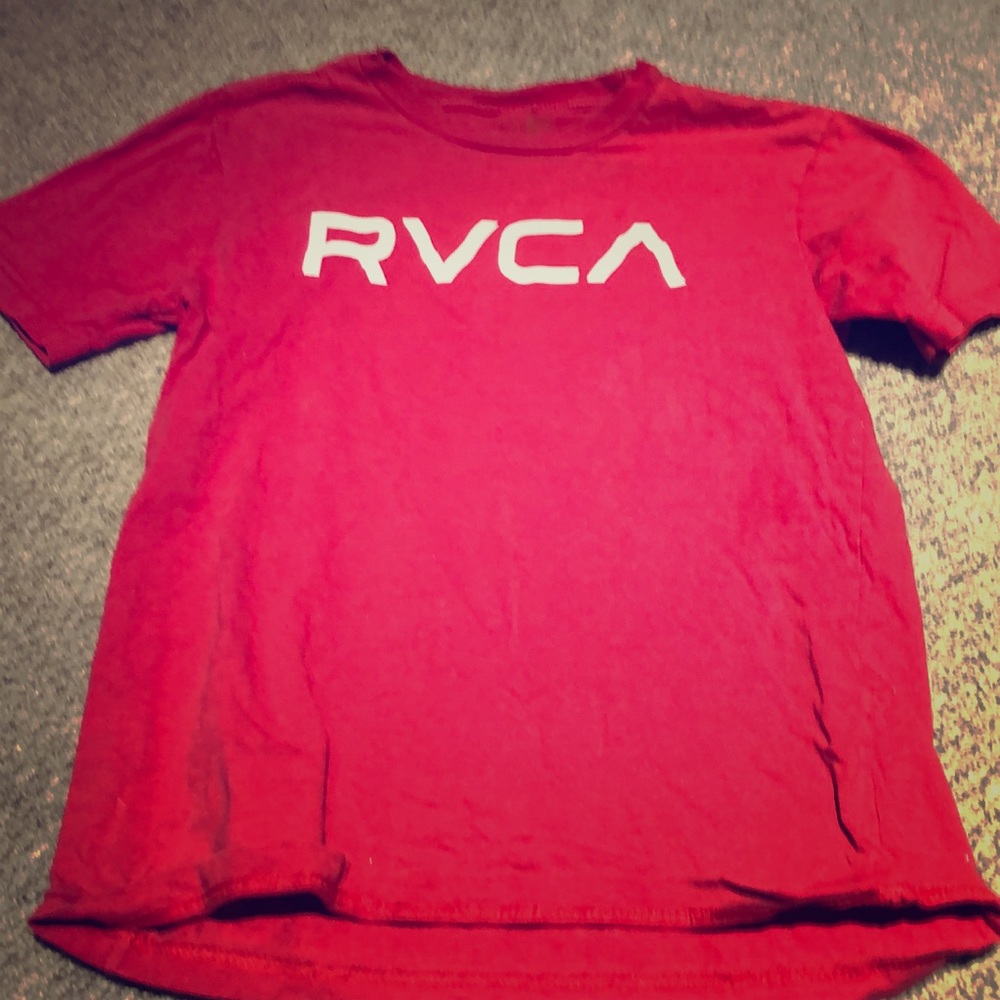 A red RVCA shirt. Size youth medium. Blank back.
